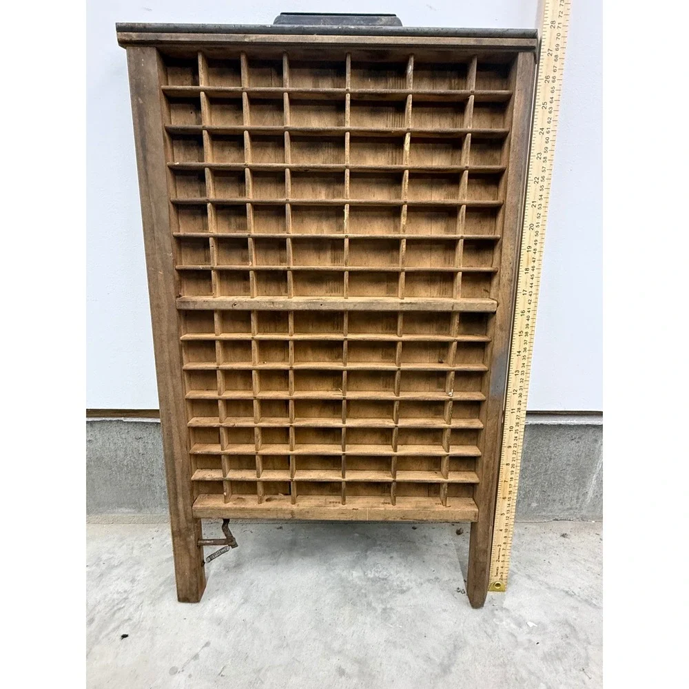 Vintage Wooden Printers Type Case Tray Standing Display Shelf Shadow Box 28x18x4